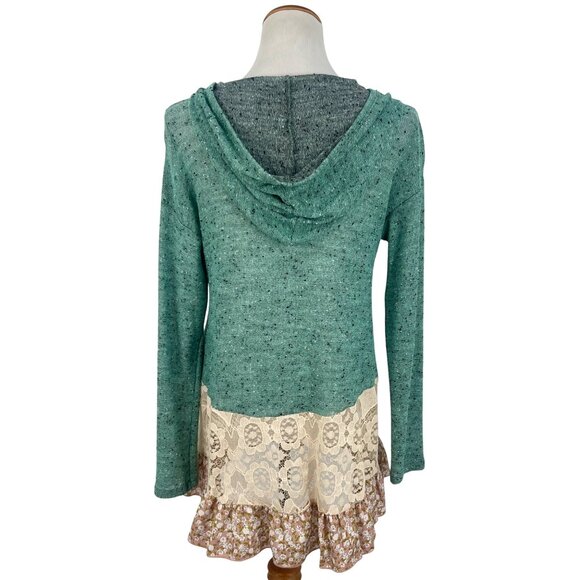 NWOT Boutique Hooded Ruffle Hem Mint Marled Knit Tunic Mini Dress - Picture 12 of 16